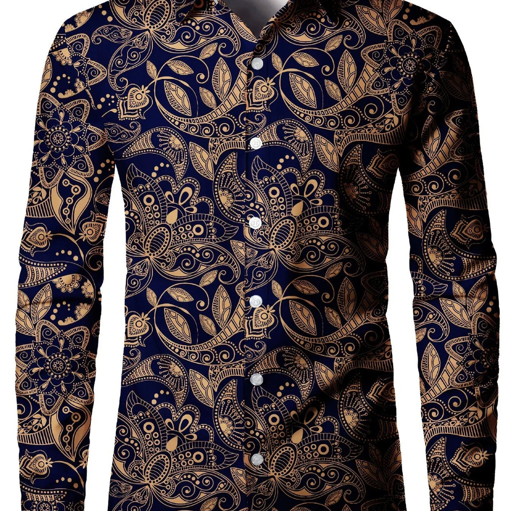 Retro Blumenmuster Muster Top Umlegekragen Langarmverschluss Freizeithemd - tif-shop24.de