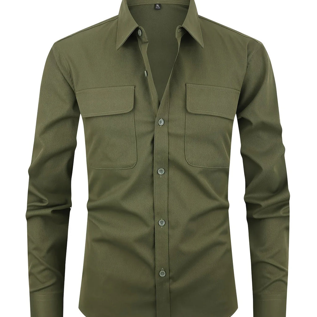 Stilvolles Einfarbiges Hemd, Lässiges Atmungsaktives Hemd Mit Revers, Langen Ärmel - tif-shop24.de