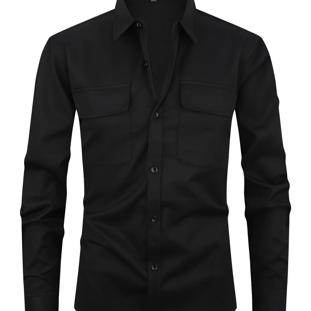 Stilvolles Einfarbiges Hemd, Lässiges Atmungsaktives Hemd Mit Revers, Langen Ärmel - tif-shop24.de