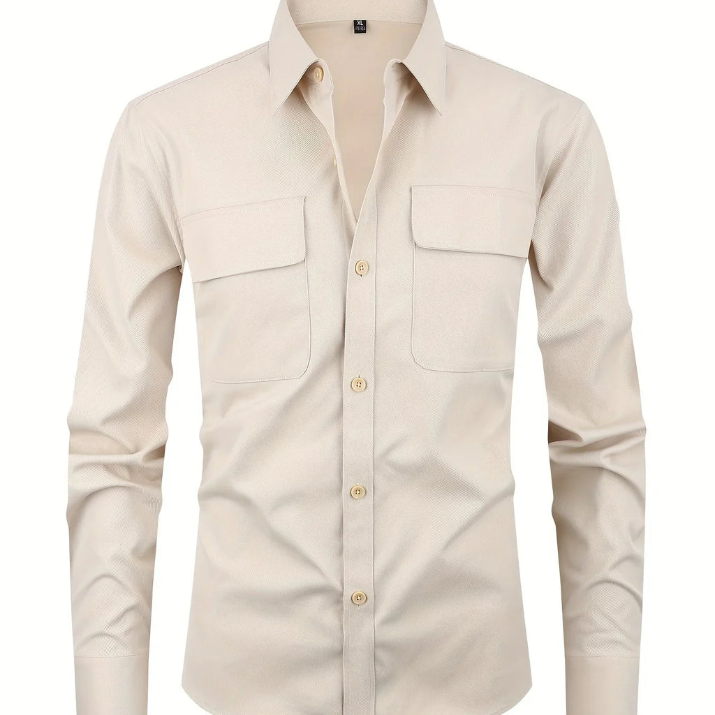 Stilvolles Einfarbiges Hemd, Lässiges Atmungsaktives Hemd Mit Revers, Langen Ärmel - tif-shop24.de