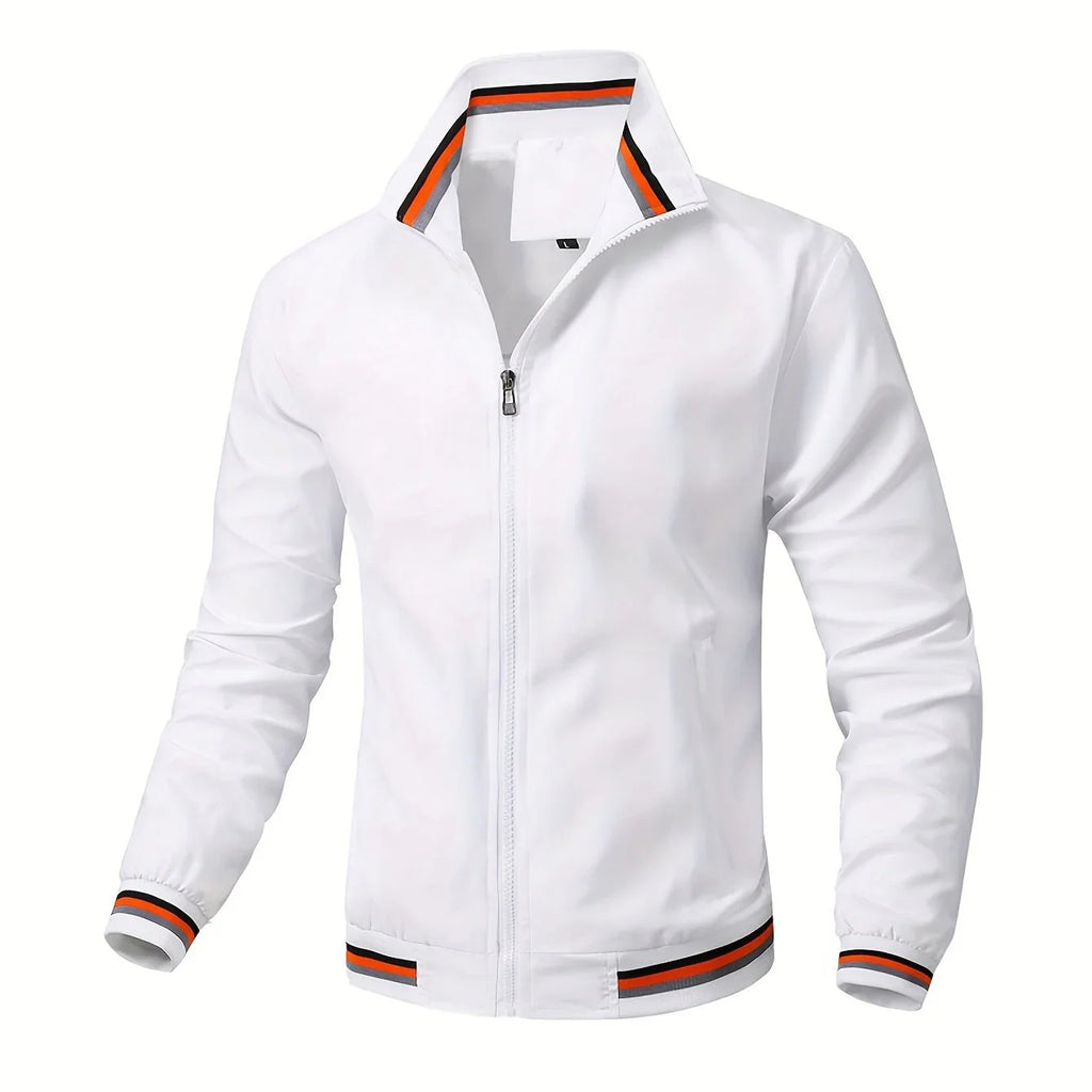Stripe Edge Bomber Jacke, Herren Freizeit Stehkragen Reißverschluss Jacke - tif-shop24.de