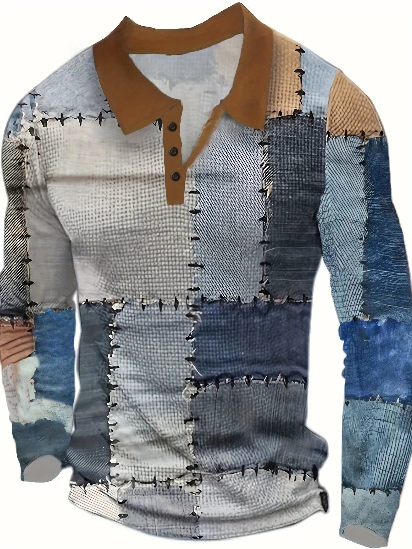 Color Block Patched Vintage Langarm Lapel Shirt | tif-shop24.de