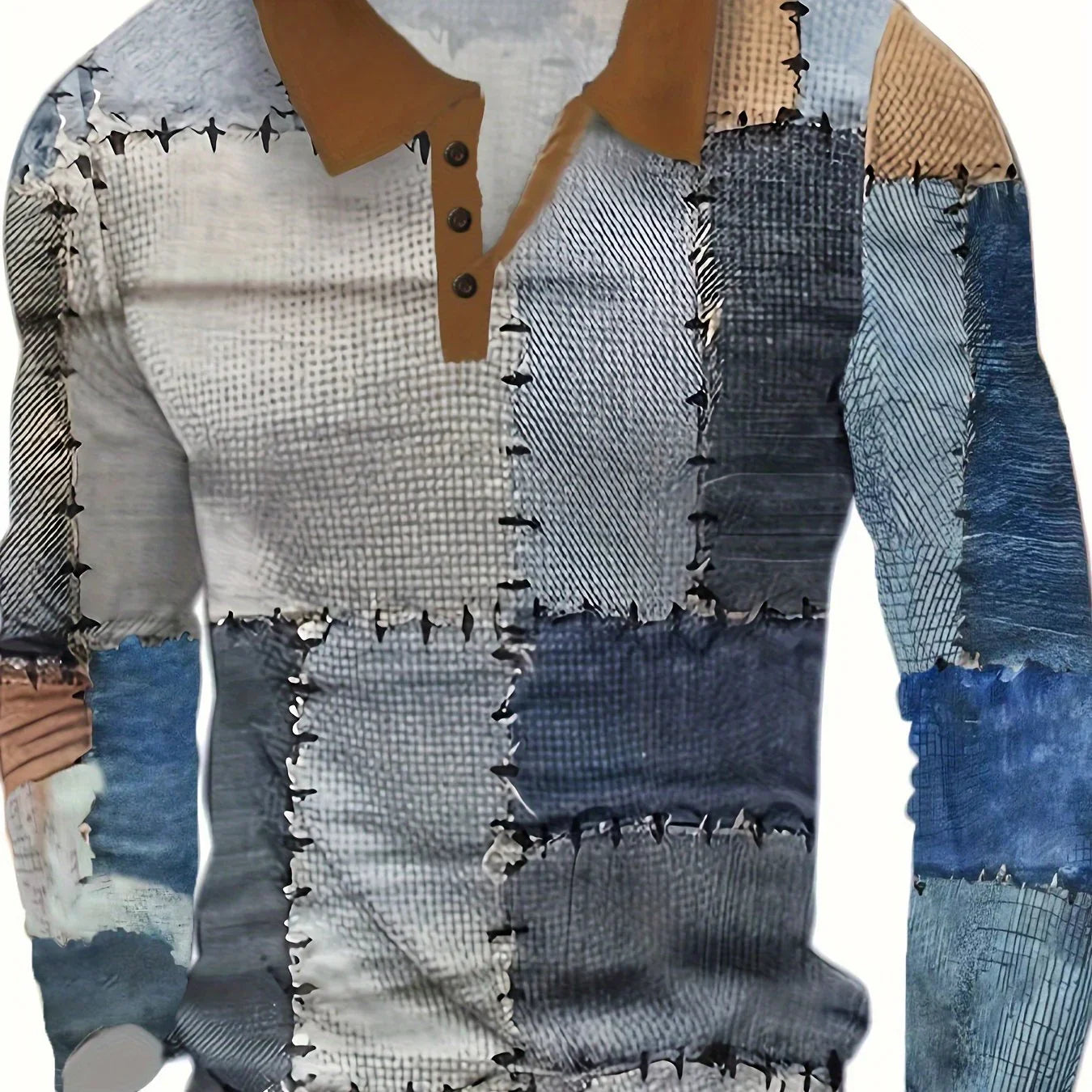 Color Block Patched Vintage Langarm Lapel Shirt | tif-shop24.de