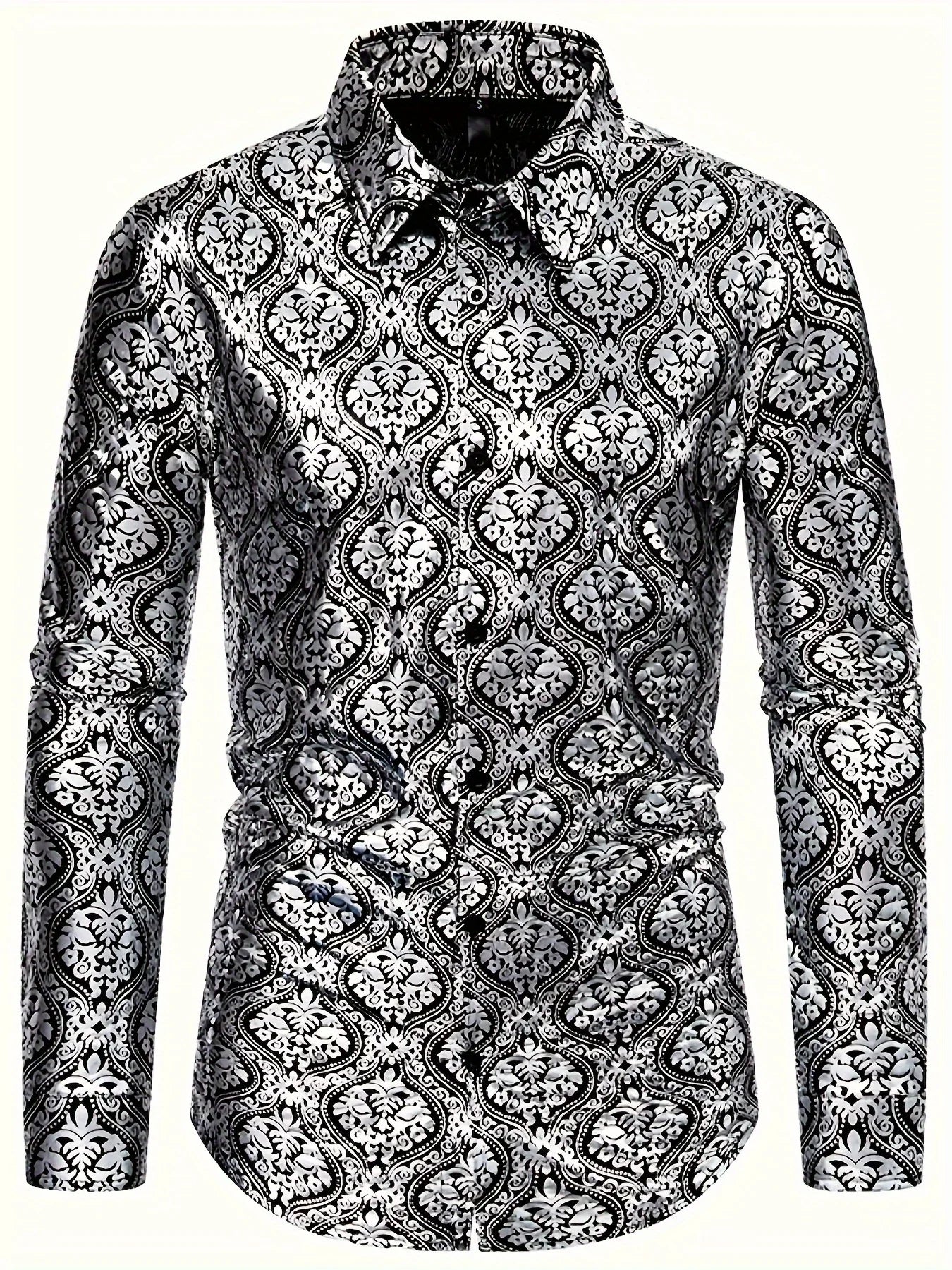 Stretch Langarmhemd, Vintage Barockmuster - tif-shop24.de