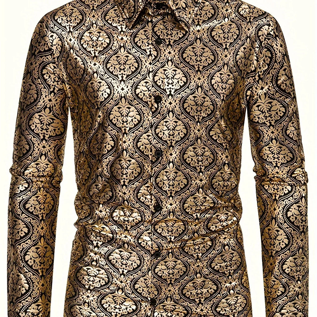 Stretch Langarmhemd, Vintage Barockmuster - tif-shop24.de