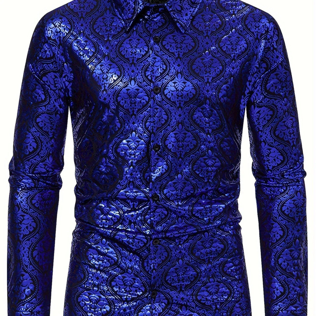 Stretch Langarmhemd, Vintage Barockmuster - tif-shop24.de
