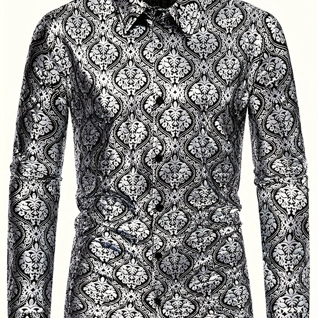 Stretch Langarmhemd, Vintage Barockmuster - tif-shop24.de