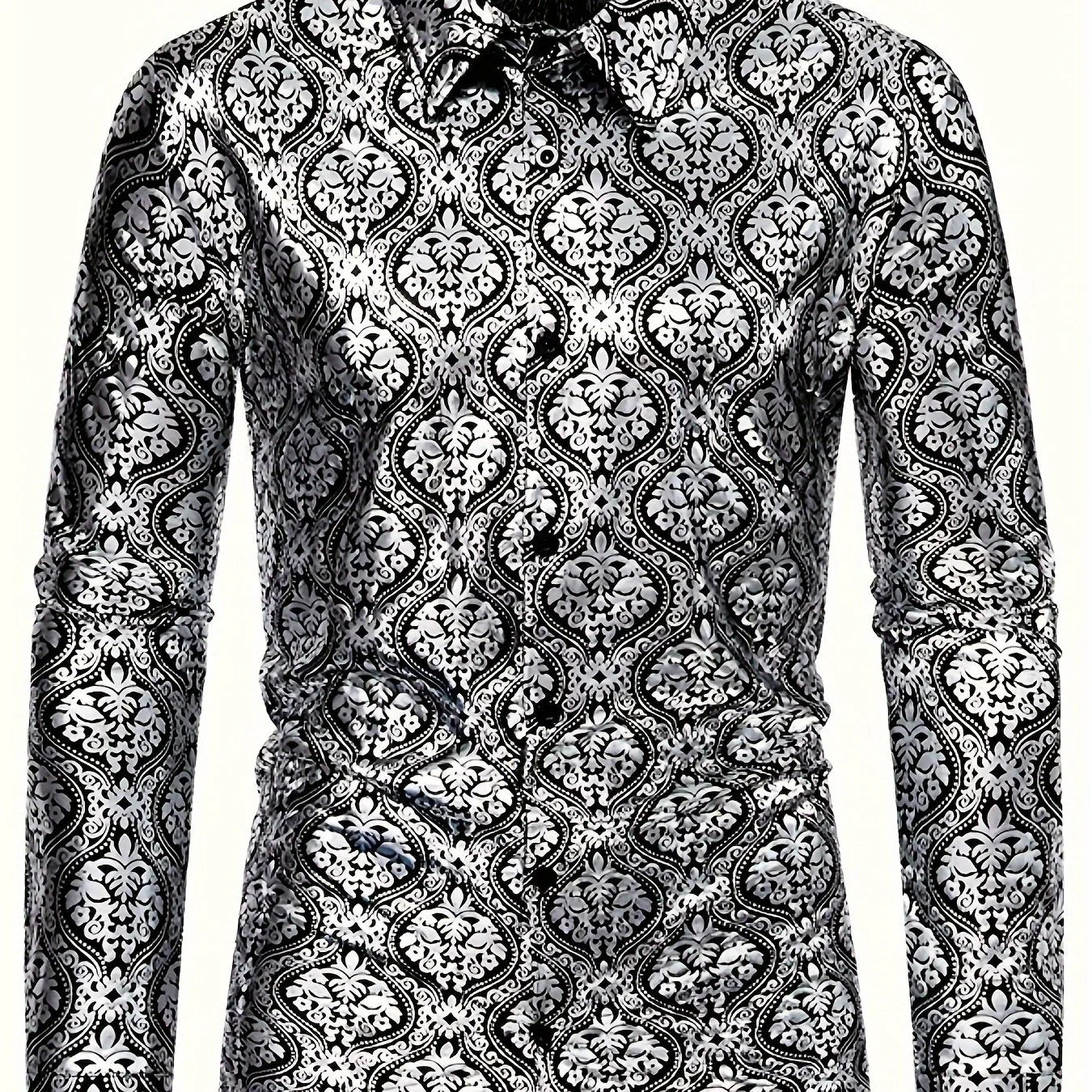 Stretch Langarmhemd, Vintage Barockmuster - tif-shop24.de