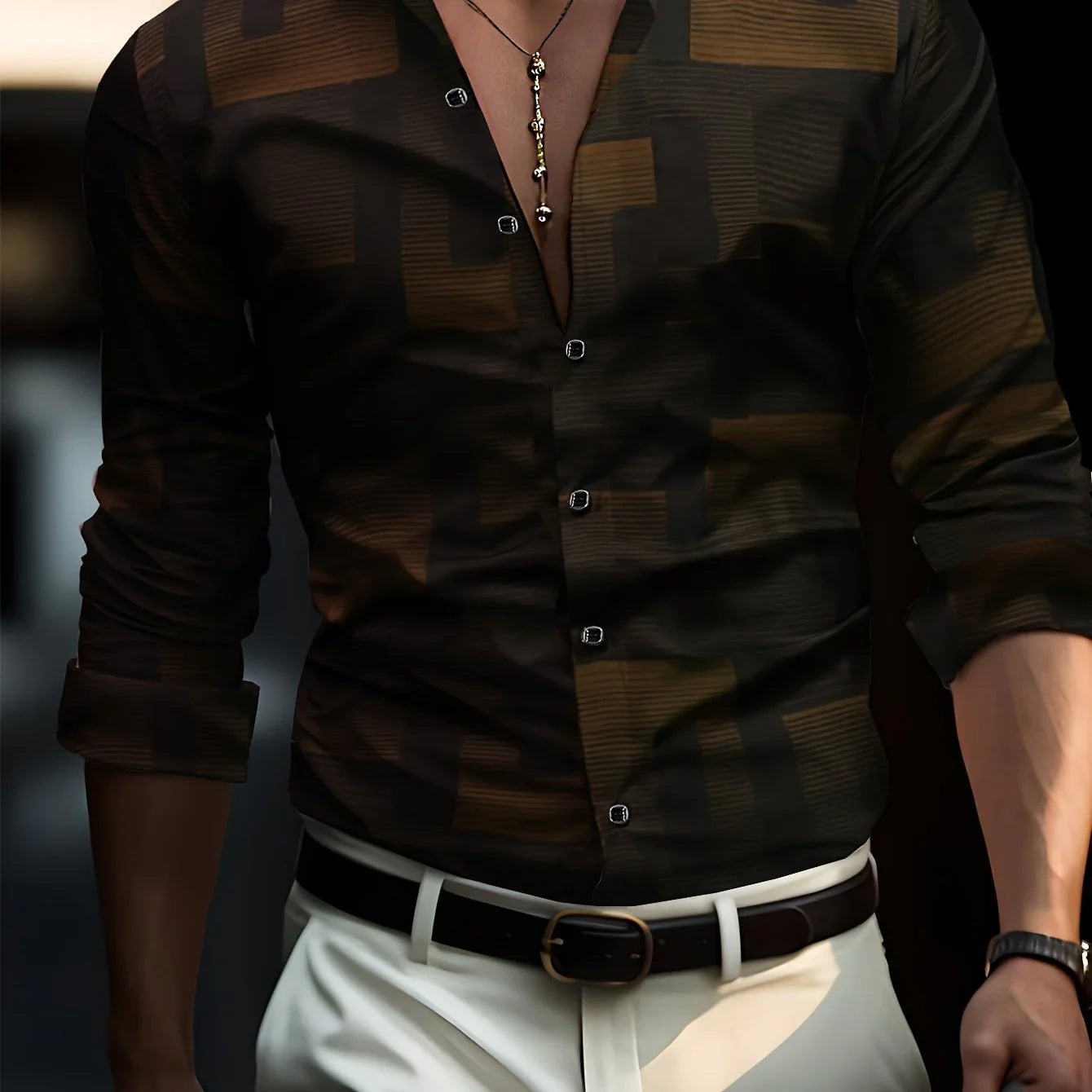 Chic Digital Print Herren Langarm-Knopfhemd Für Party - tif-shop24.de