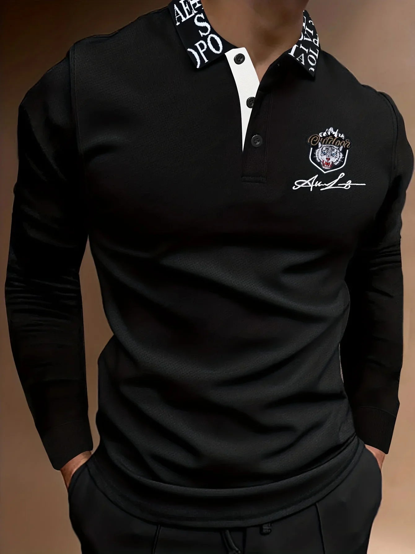 Tiger Head Anime Print Herren Lässiges bequemes Langarmshirt für Frühling & Herbst, Golfsport - tif-shop24.de