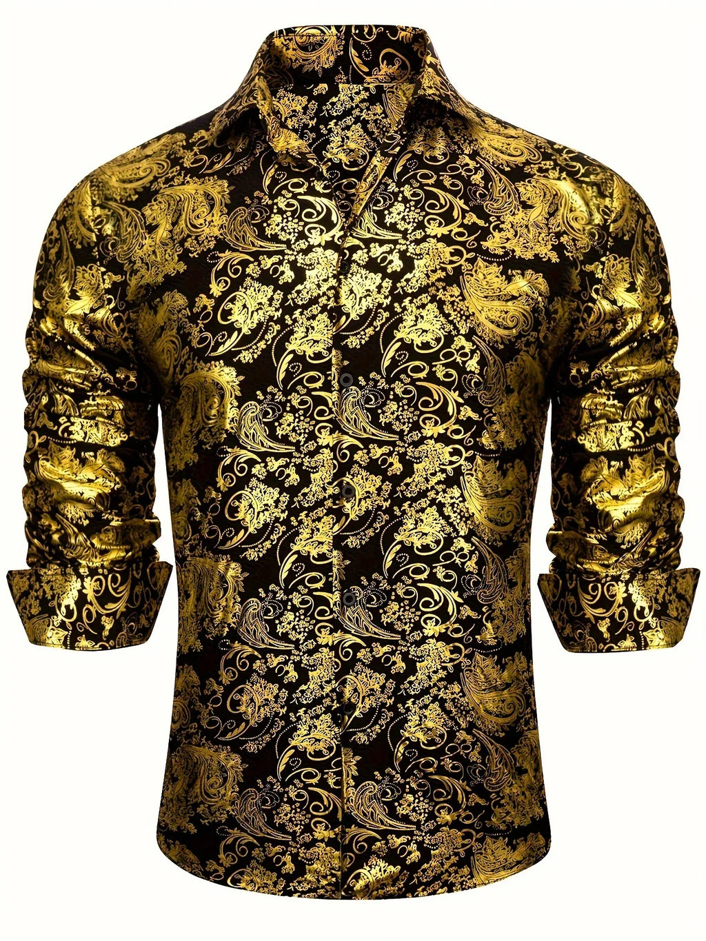 Retro Elegant Paisley & Floral Pattern Langarm-Knopfhemd, Frühling Herbst - tif-shop24.de