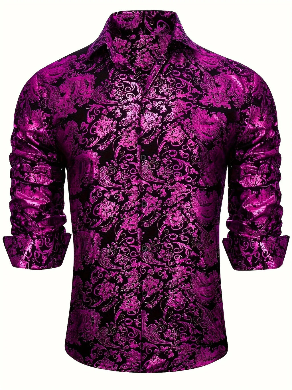 Retro Elegant Paisley & Floral Pattern Langarm-Knopfhemd, Frühling Herbst - tif-shop24.de