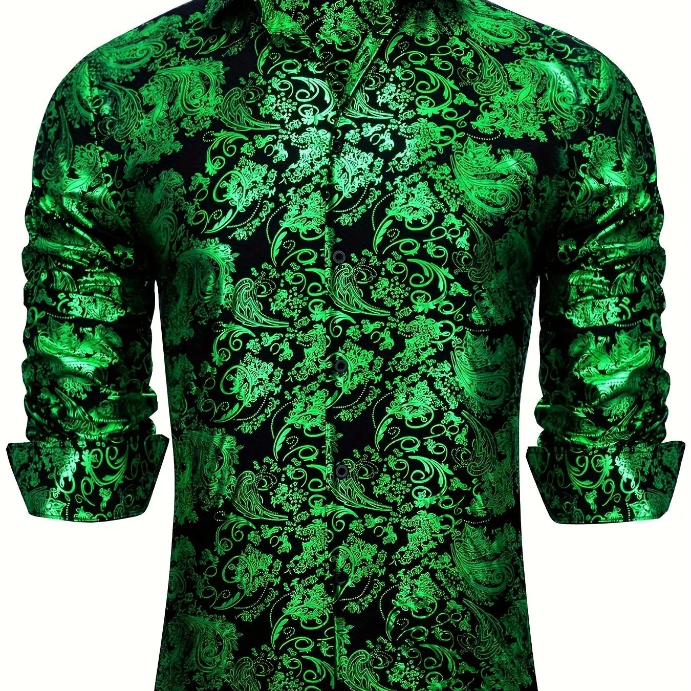 Retro Elegant Paisley & Floral Pattern Langarm-Knopfhemd, Frühling Herbst - tif-shop24.de