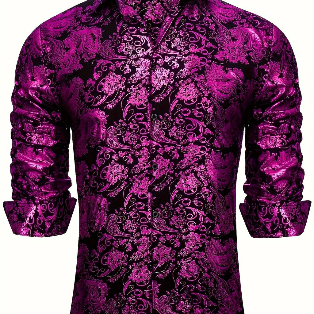 Retro Elegant Paisley & Floral Pattern Langarm-Knopfhemd, Frühling Herbst - tif-shop24.de