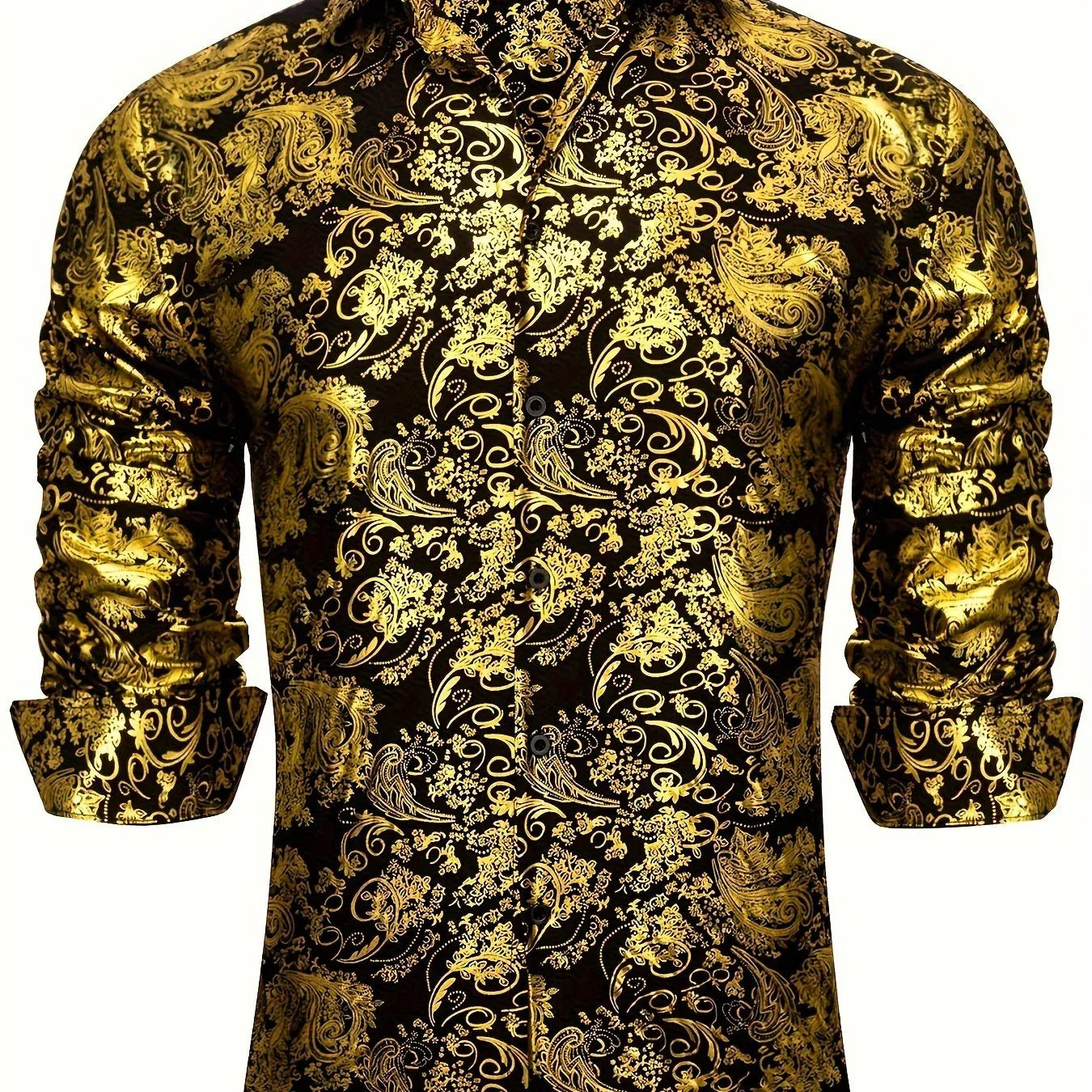 Retro Elegant Paisley & Floral Pattern Langarm-Knopfhemd, Frühling Herbst - tif-shop24.de