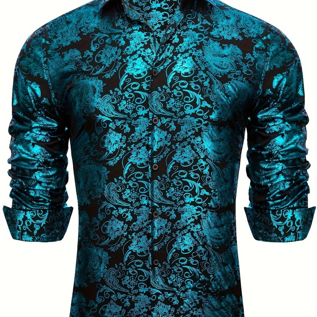 Retro Elegant Paisley & Floral Pattern Langarm-Knopfhemd, Frühling Herbst - tif-shop24.de