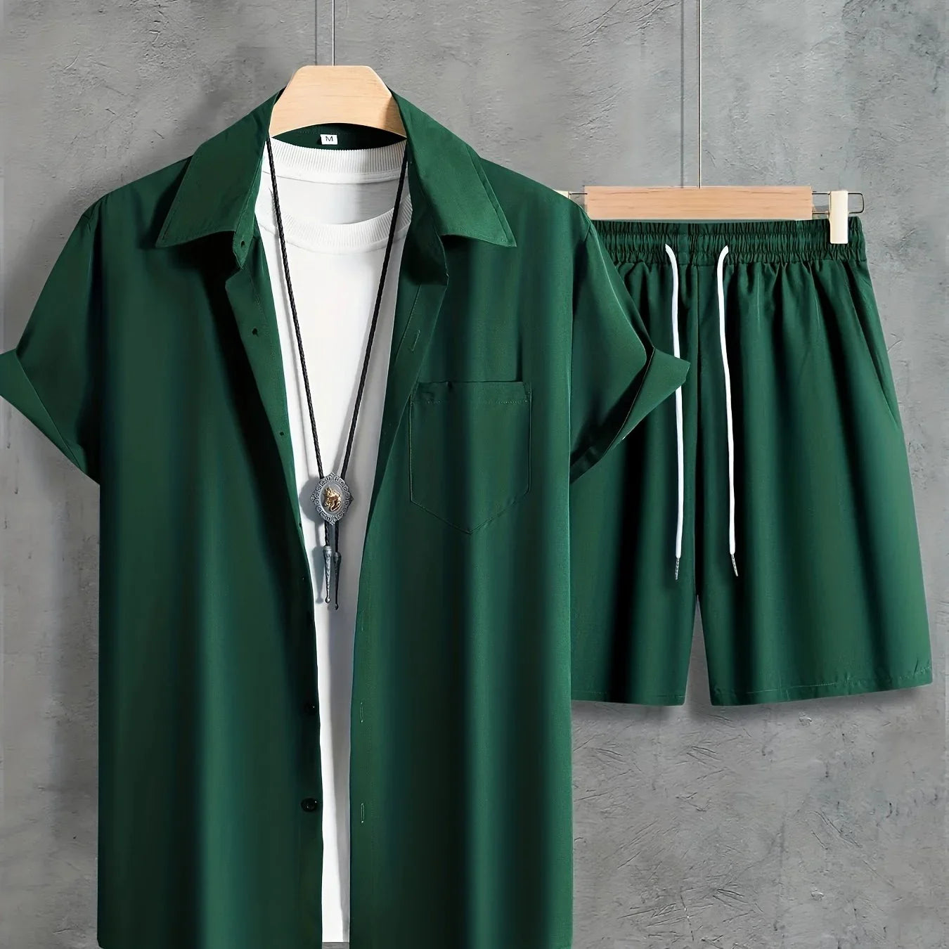 Unifarbenes 2 Stk. Kurzarm-Shirt mit Revers Knopfleiste und Shorts mit Kordelzug - tif-shop24.de