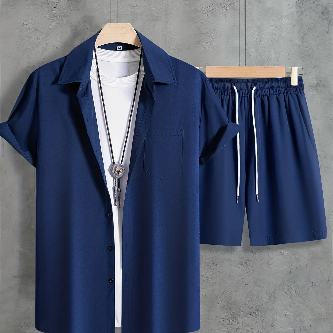 Unifarbenes 2 Stk. Kurzarm-Shirt mit Revers Knopfleiste und Shorts mit Kordelzug - tif-shop24.de