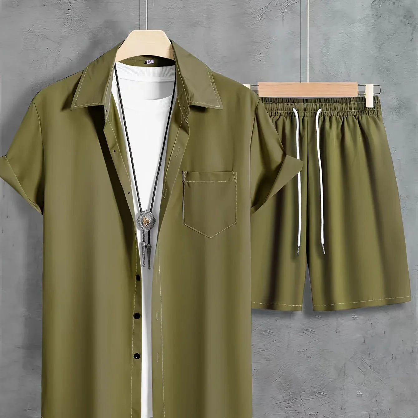 Unifarbenes 2 Stk. Kurzarm-Shirt mit Revers Knopfleiste und Shorts mit Kordelzug - tif-shop24.de