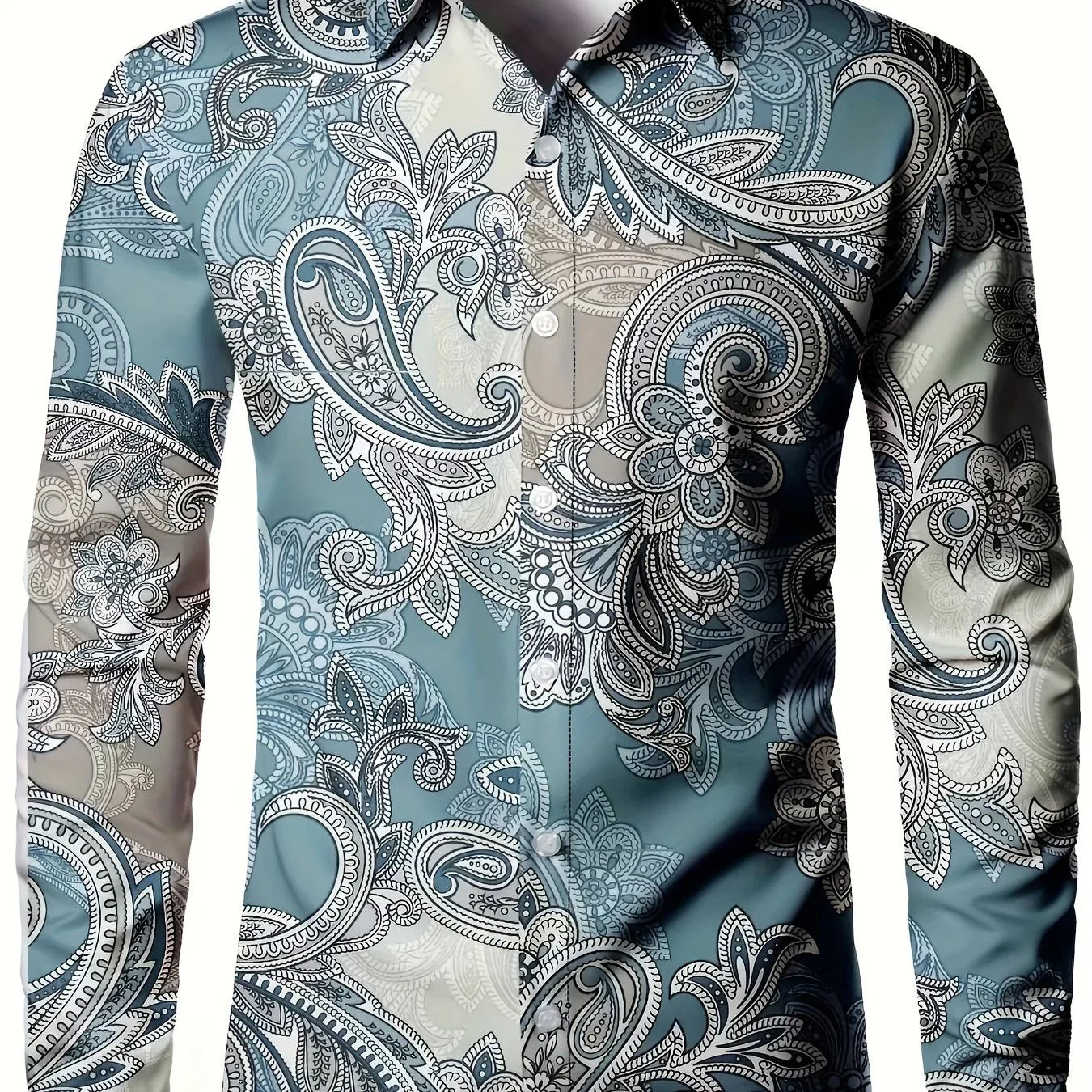 Herren Freizeit Elegantes Paisley-Muster Langarmhemd - tif-shop24.de