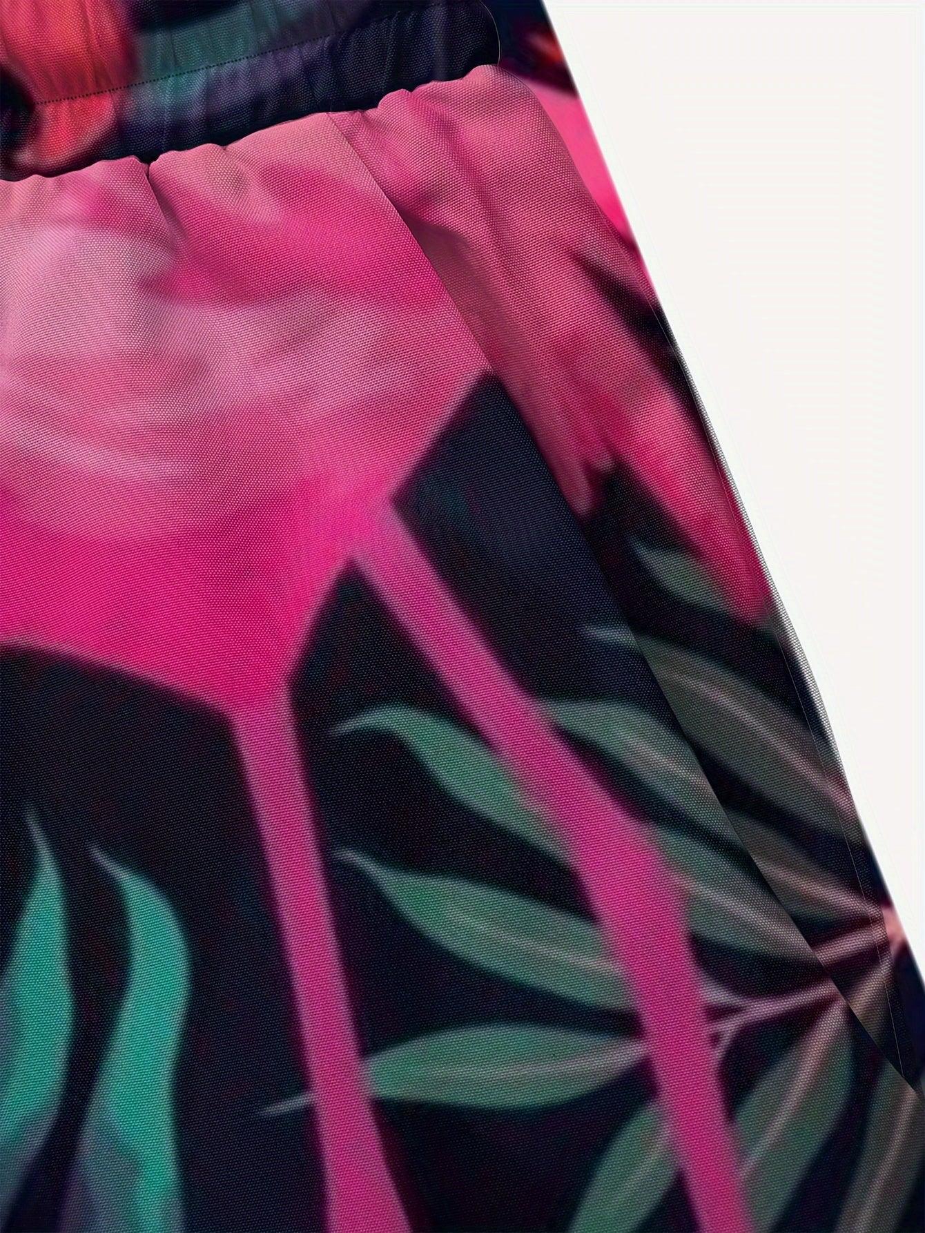 lockere Strandshorts ,Shorts mit Kordelzug und schnell trocknendem Flamingo-Muster, leichte Einzelschicht-Shorts ohne Netzinnenfutter - tif-shop24.de