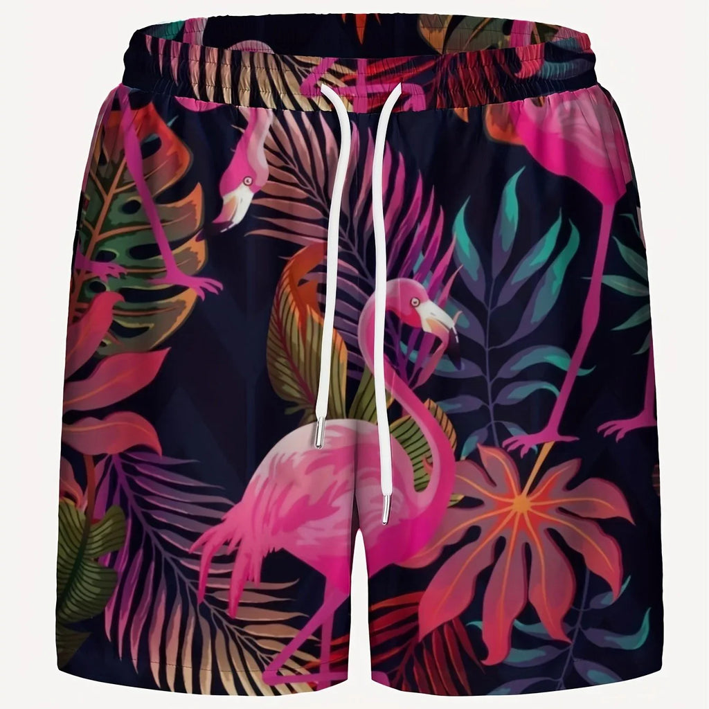 lockere Strandshorts ,Shorts mit Kordelzug und schnell trocknendem Flamingo-Muster, leichte Einzelschicht-Shorts ohne Netzinnenfutter - tif-shop24.de