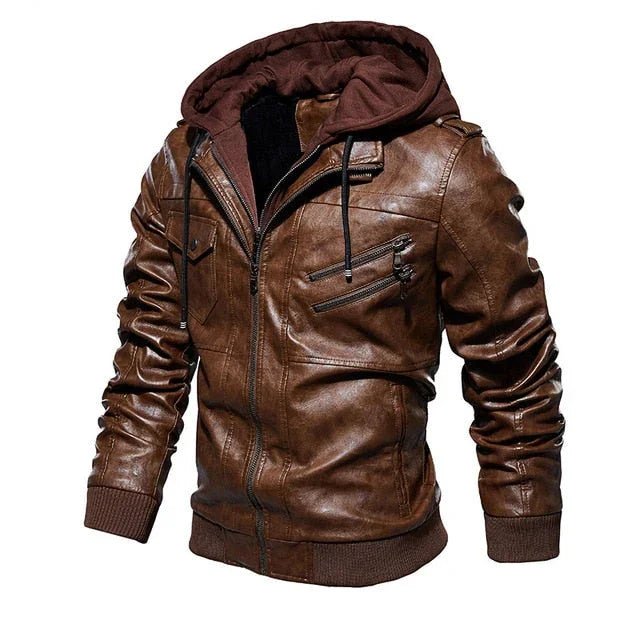 Motorrad PU Jacke Biker Leder Windbreaker Mit Kapuze | tif-shop24.de