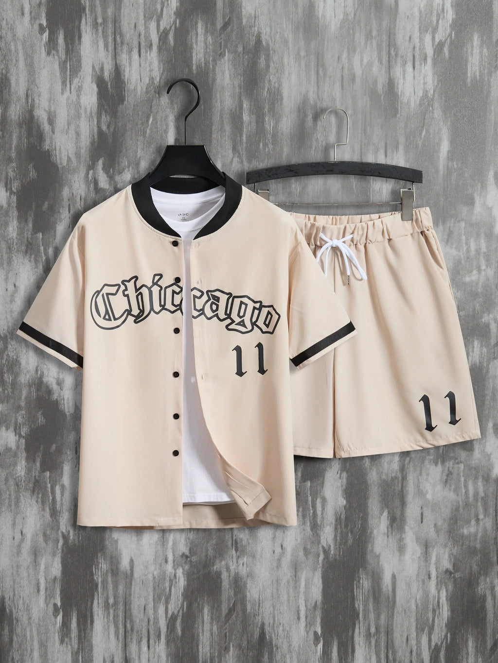 2Pcs Briefdruck Trendy Outfits , Casual Kurzarm-Baseballtrikots Und Kordelzug-Shorts-Set F�fcr Den Sommer Urlaub - tif-shop24.de