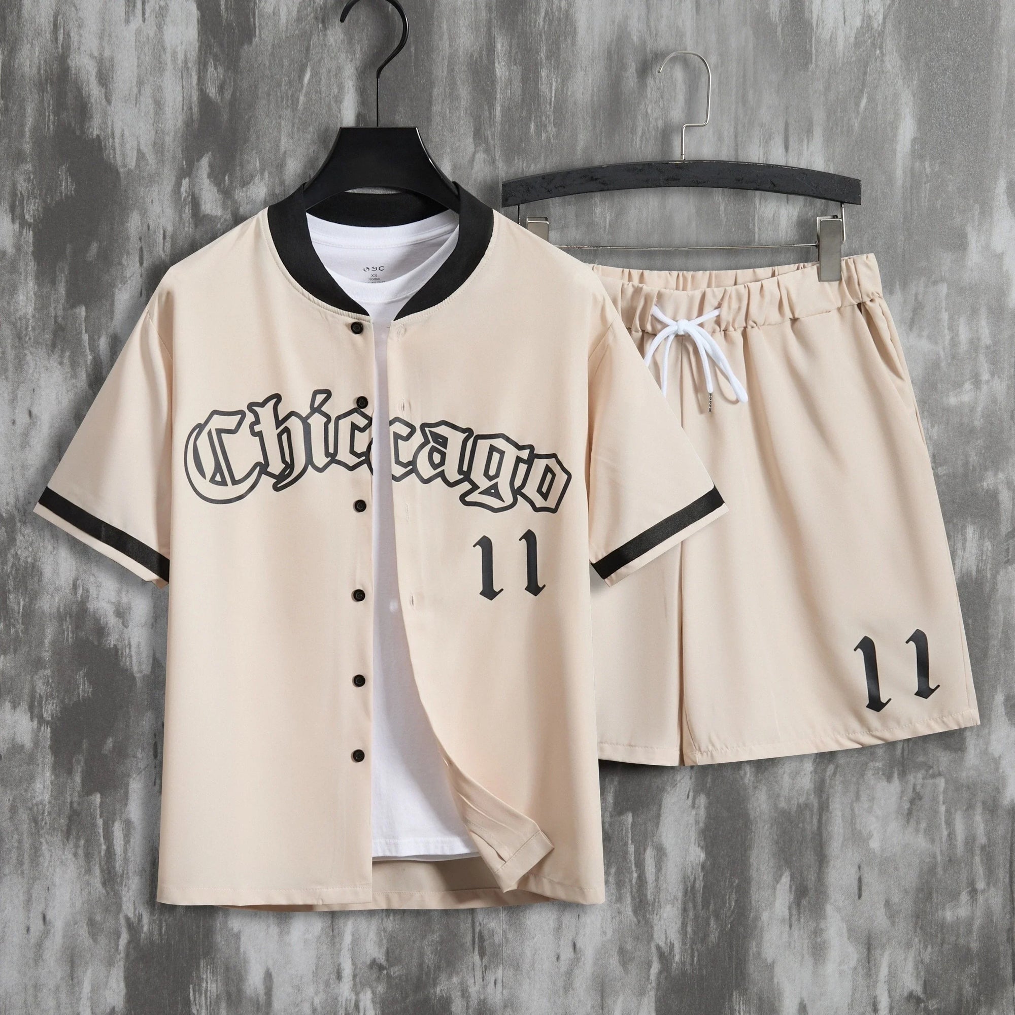 2Pcs Briefdruck Trendy Outfits , Casual Kurzarm-Baseballtrikots Und Kordelzug-Shorts-Set F�fcr Den Sommer Urlaub - tif-shop24.de