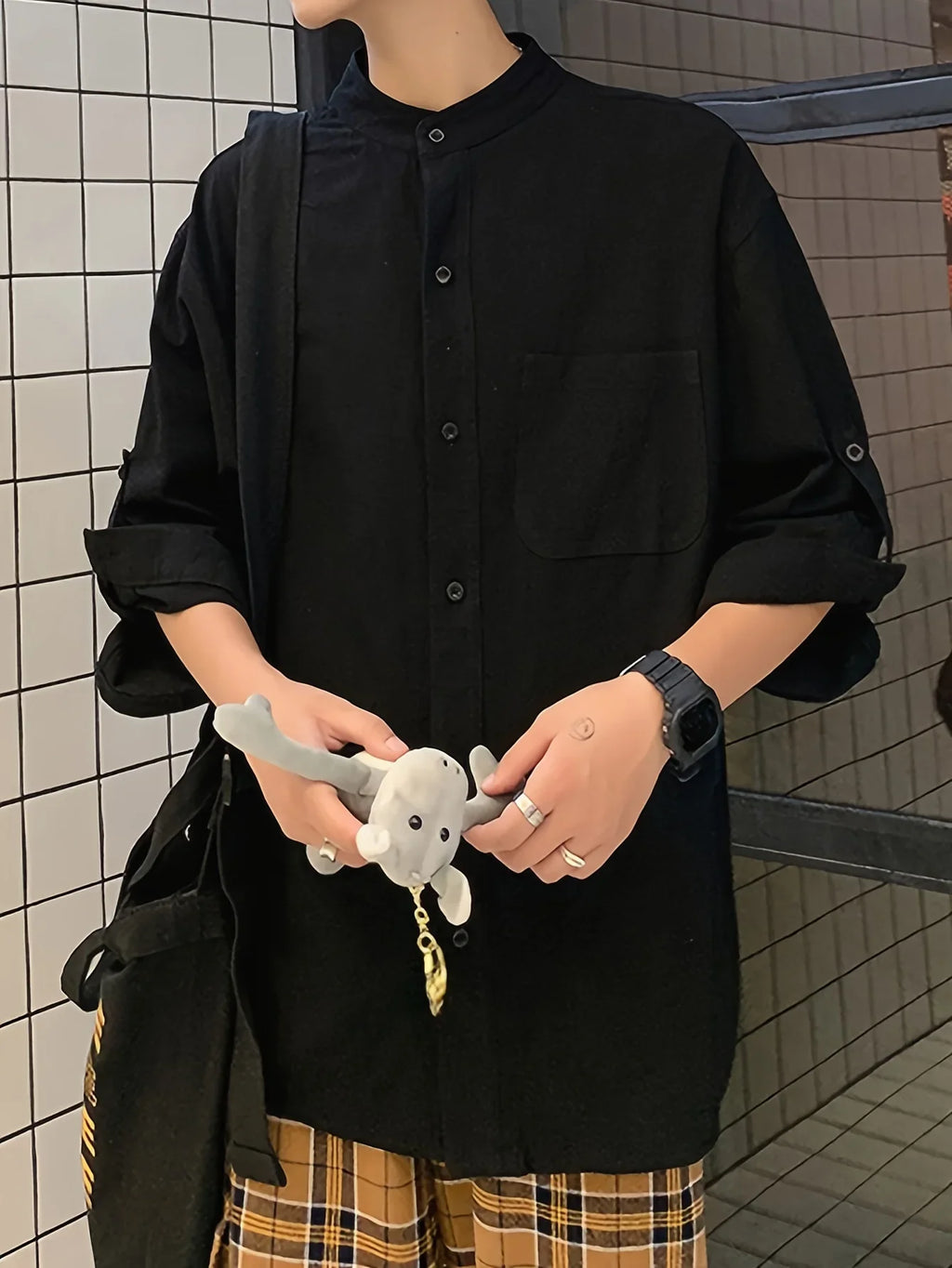 Stilvolles Baumwolle Locker Solides Hemd, Lässig Atmungsaktives Revers-Knopf Kurzarmhemd - tif-shop24.de