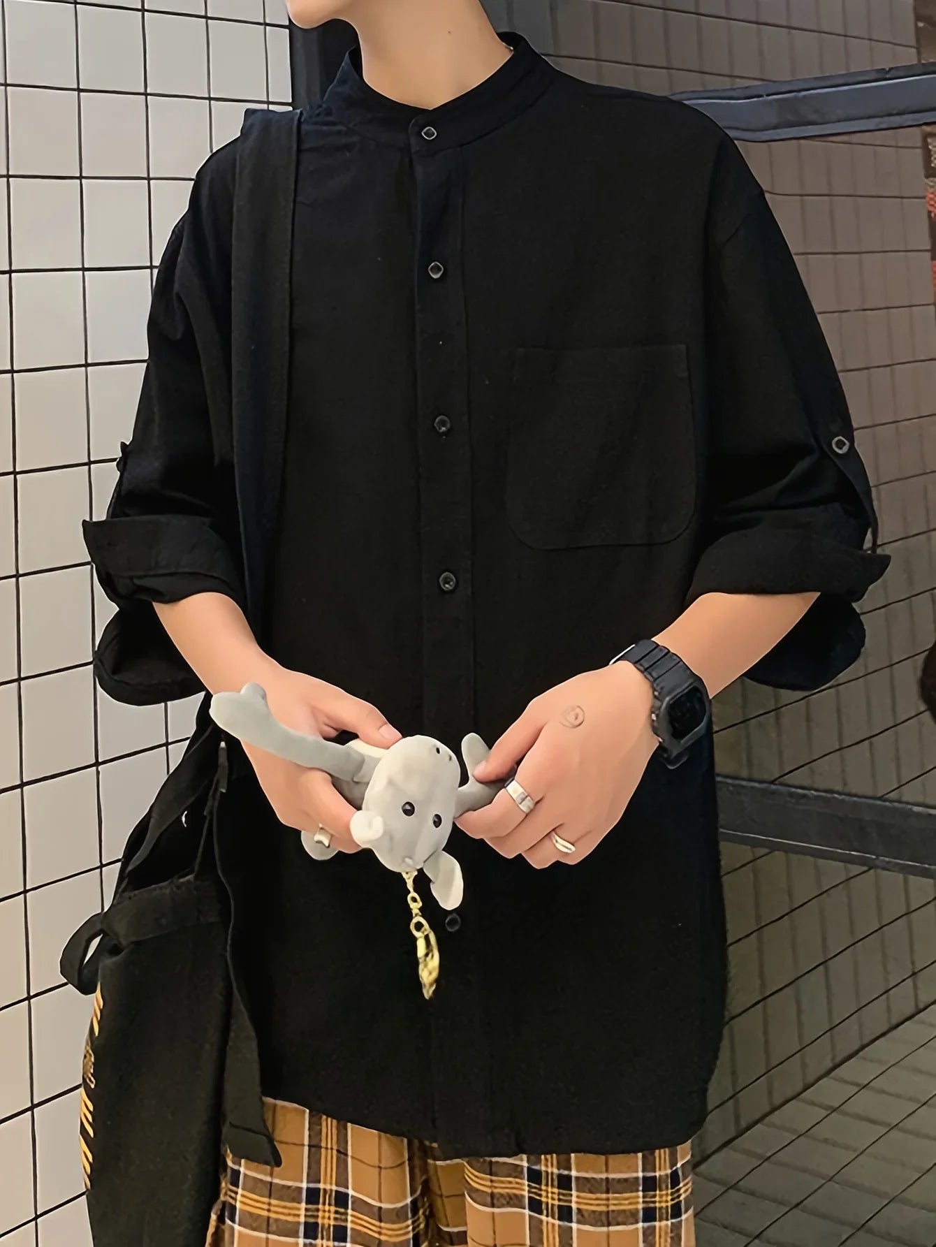 Stilvolles Baumwolle Locker Solides Hemd, Lässig Atmungsaktives Revers-Knopf Kurzarmhemd - tif-shop24.de