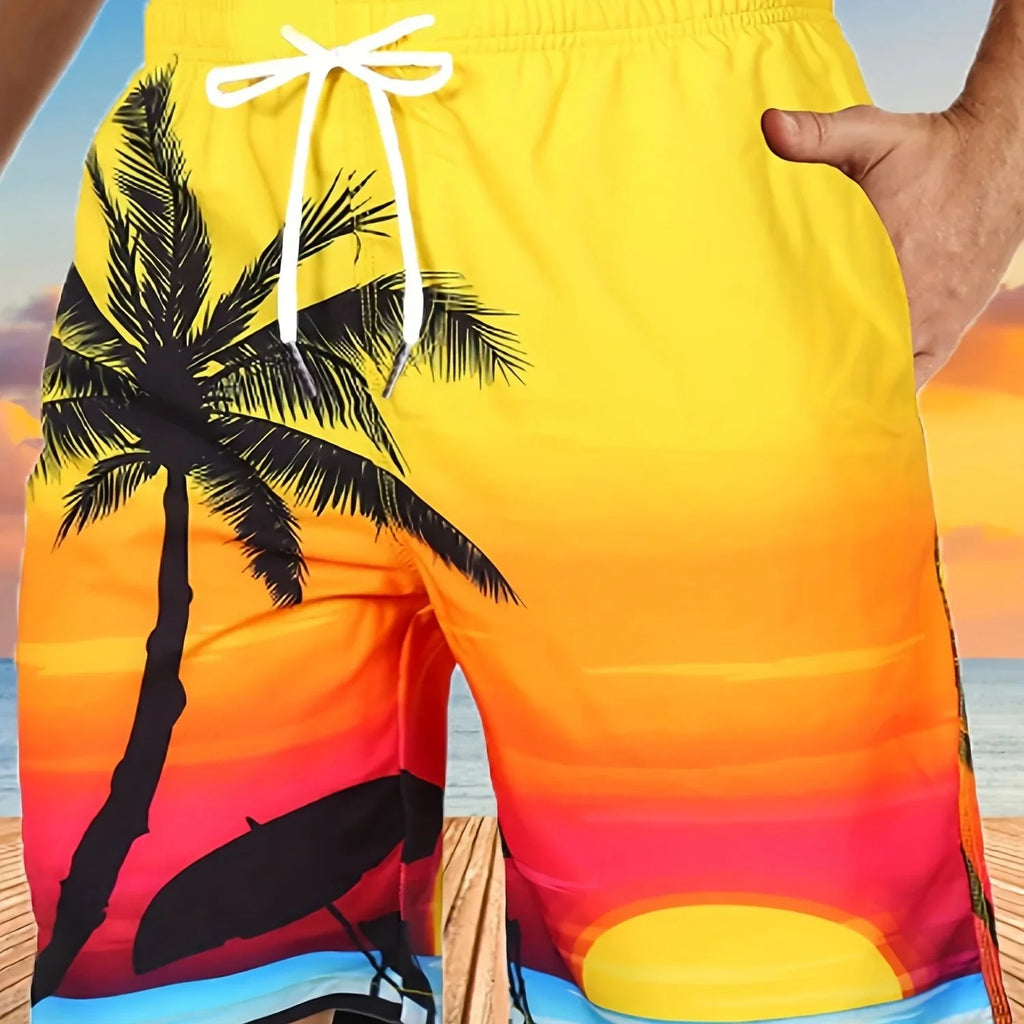 Gelbe Strandshorts Mit Stranddruck, Schnell Trocknende Badehose Mit Kordelzug, Badeshorts Für Den Sommer-Strandpool, Herren-Bademode In Übergröße - tif-shop24.de