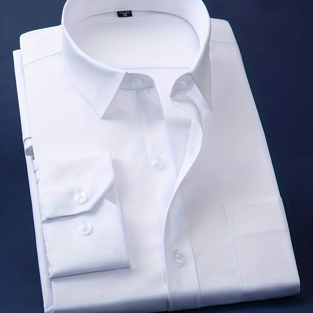 Trendiges Einfarbiges Hemd, Lässiges Revers-Knopfleiste Langarmhemd Für Outdoor-Geschäftsanlässe - tif-shop24.de