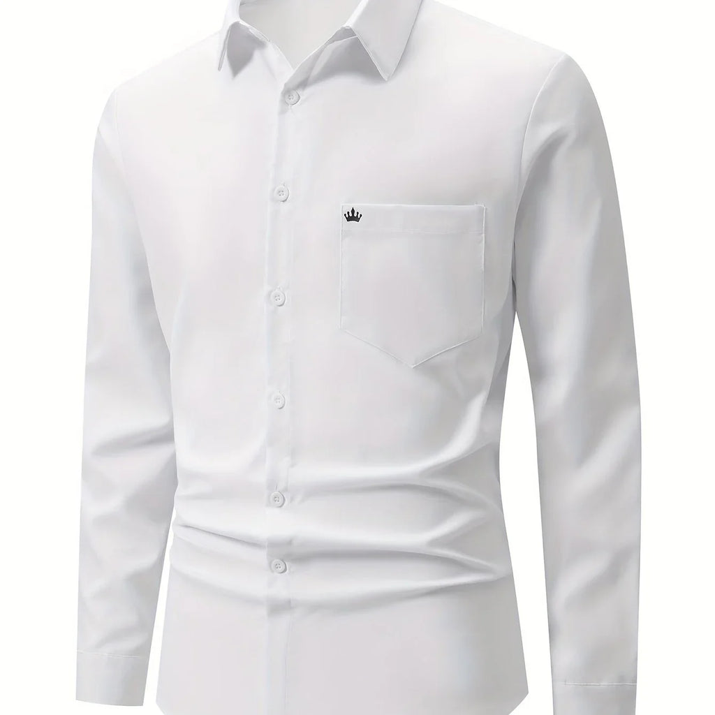 Stilvolles Einfarbiges Hemd, Lässiges Atmungsaktives Revers-Knopfleiste Langarmhemd Für Geschäftsaktivitäten - tif-shop24.de