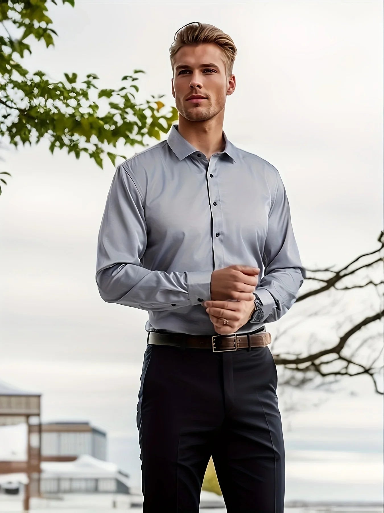 Bügelfreies , Umlegekragen, Lange Ärmel, Reguläre Passform, Solides, Tägliches Business-formelles Hemd - tif-shop24.de