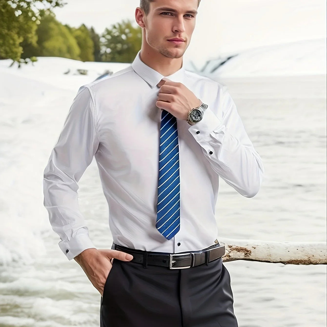 Bügelfreies , Umlegekragen, Lange Ärmel, Reguläre Passform, Solides, Tägliches Business-formelles Hemd - tif-shop24.de