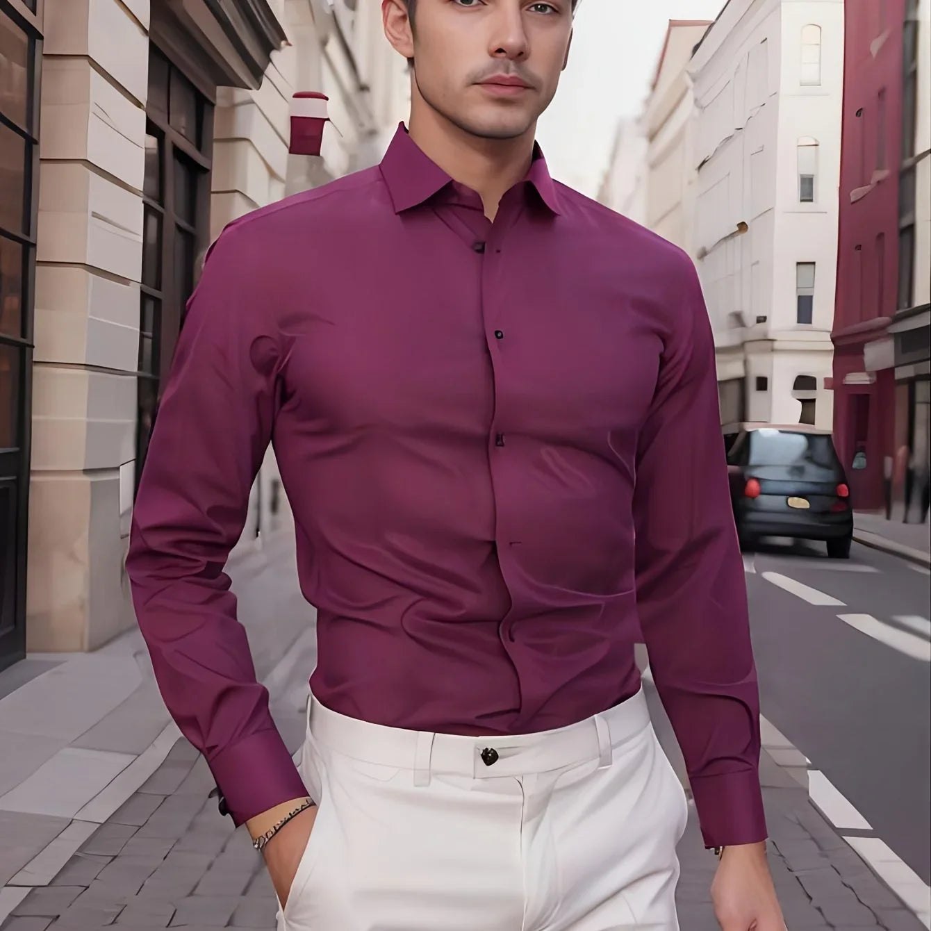 Bügelfreies , Umlegekragen, Lange Ärmel, Reguläre Passform, Solides, Tägliches Business-formelles Hemd - tif-shop24.de