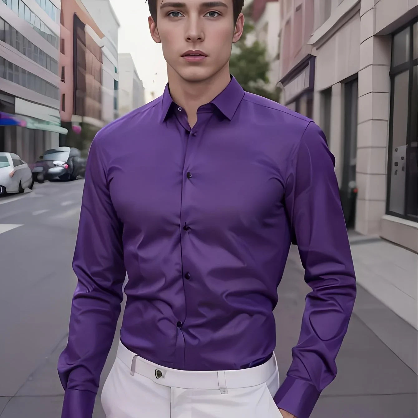 Bügelfreies , Umlegekragen, Lange Ärmel, Reguläre Passform, Solides, Tägliches Business-formelles Hemd - tif-shop24.de