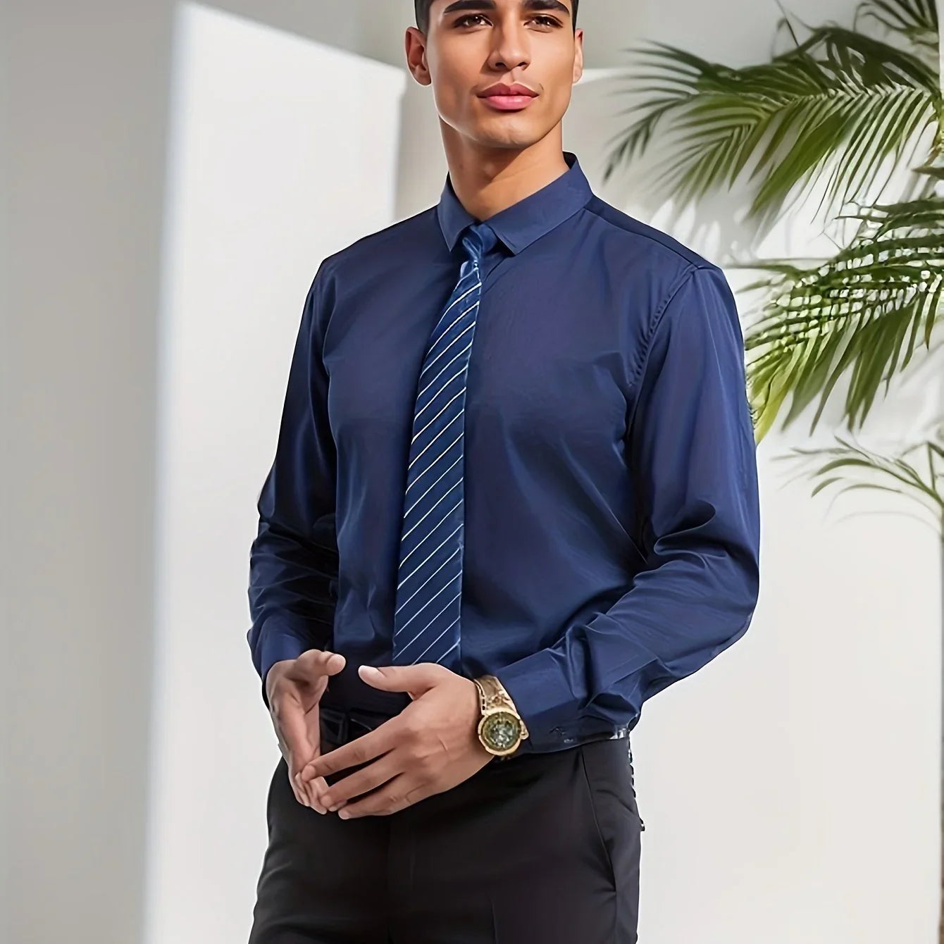 Bügelfreies , Umlegekragen, Lange Ärmel, Reguläre Passform, Solides, Tägliches Business-formelles Hemd - tif-shop24.de