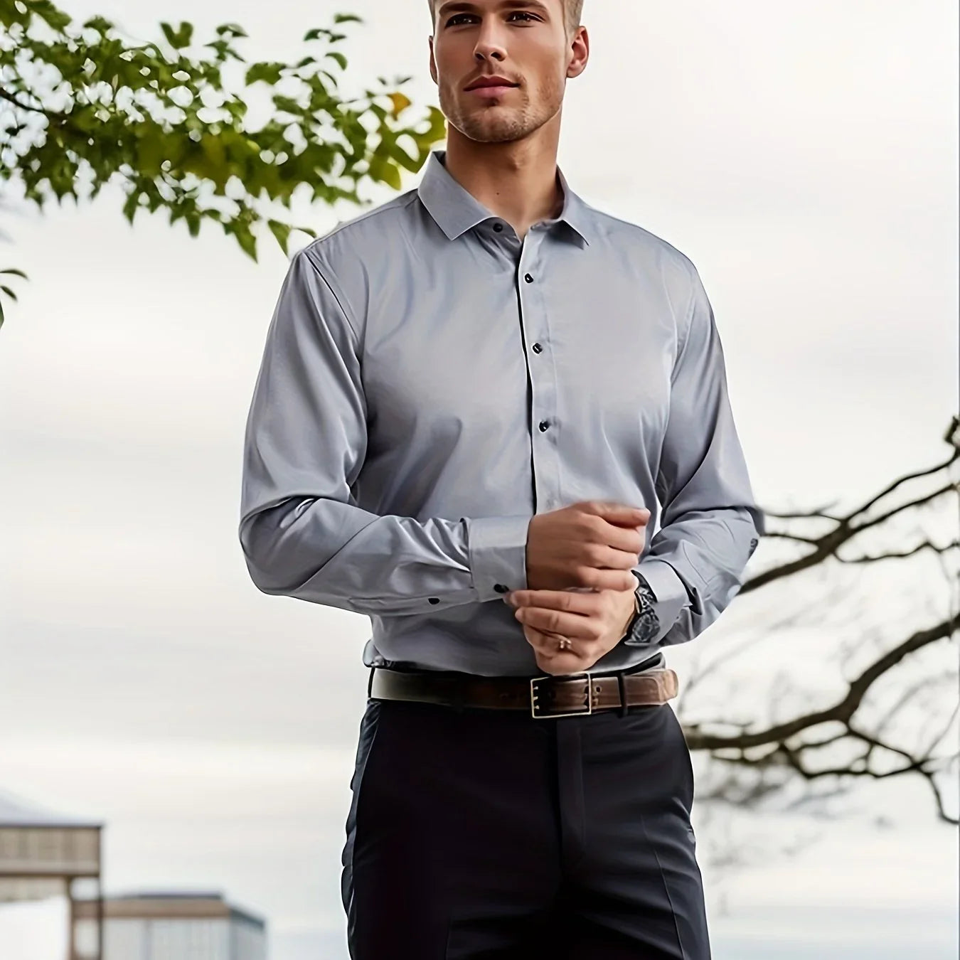 Bügelfreies , Umlegekragen, Lange Ärmel, Reguläre Passform, Solides, Tägliches Business-formelles Hemd - tif-shop24.de