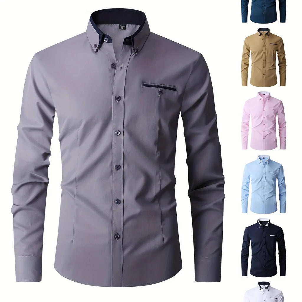 Stilvolles Langarmhemd Mit Knopfleiste Und Brusttasche, Frühlings- Und Herbstbluse, Geschenk - tif-shop24.de