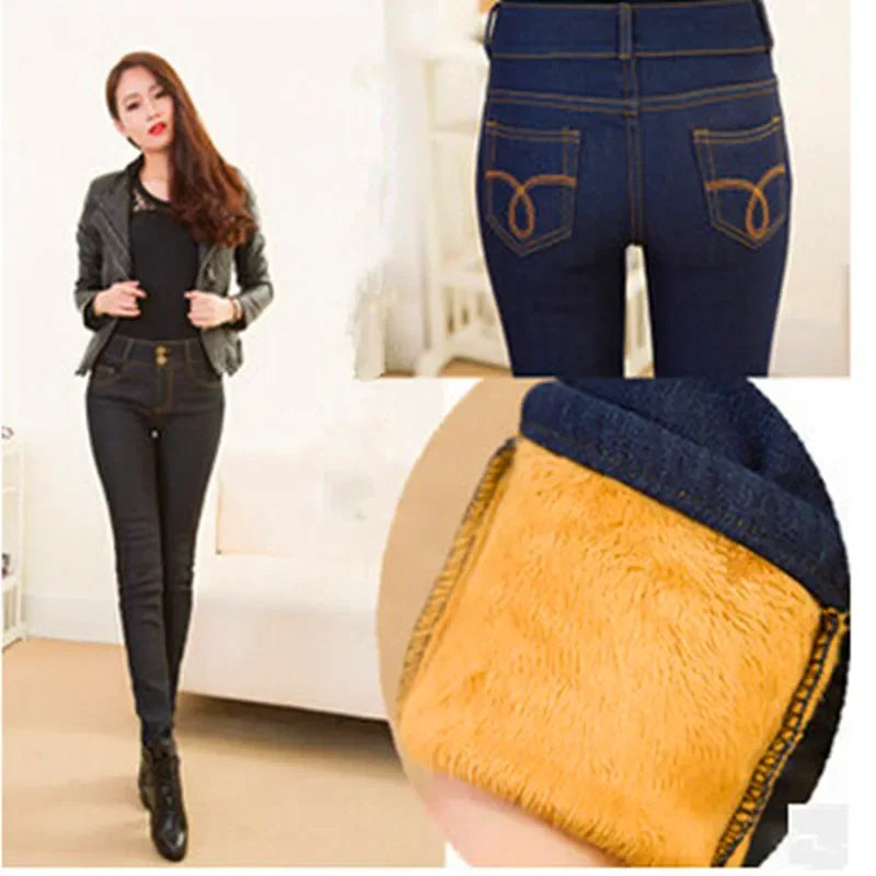 Jeans Fleeces Inside Thickening Denim Pants High Waist Warm Trousers Snow Jeans Pants | tif-shop24.de