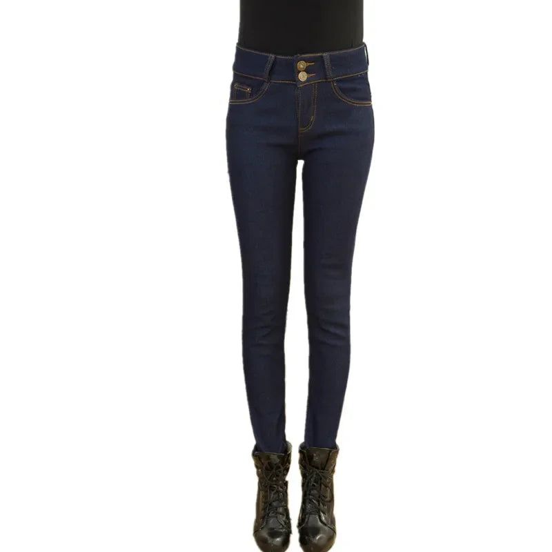 Jeans Fleeces Inside Thickening Denim Pants High Waist Warm Trousers Snow Jeans Pants | tif-shop24.de