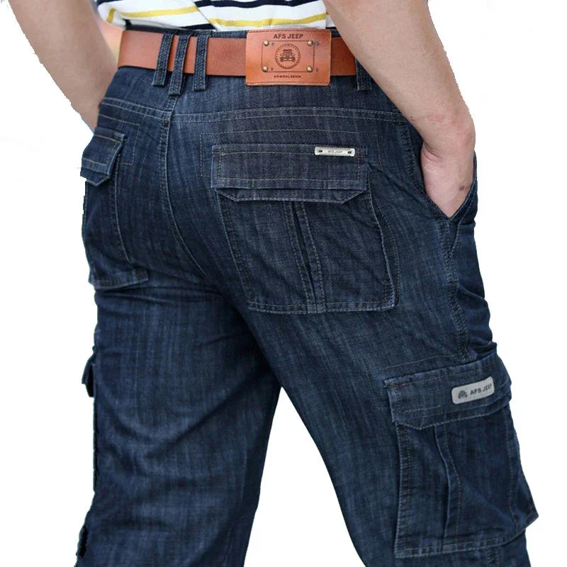 Jeans im Militär-Stil Mehrere Taschen Cargo-Jeans, Motorrad-Jeanshose Lässige | tif-shop24.de