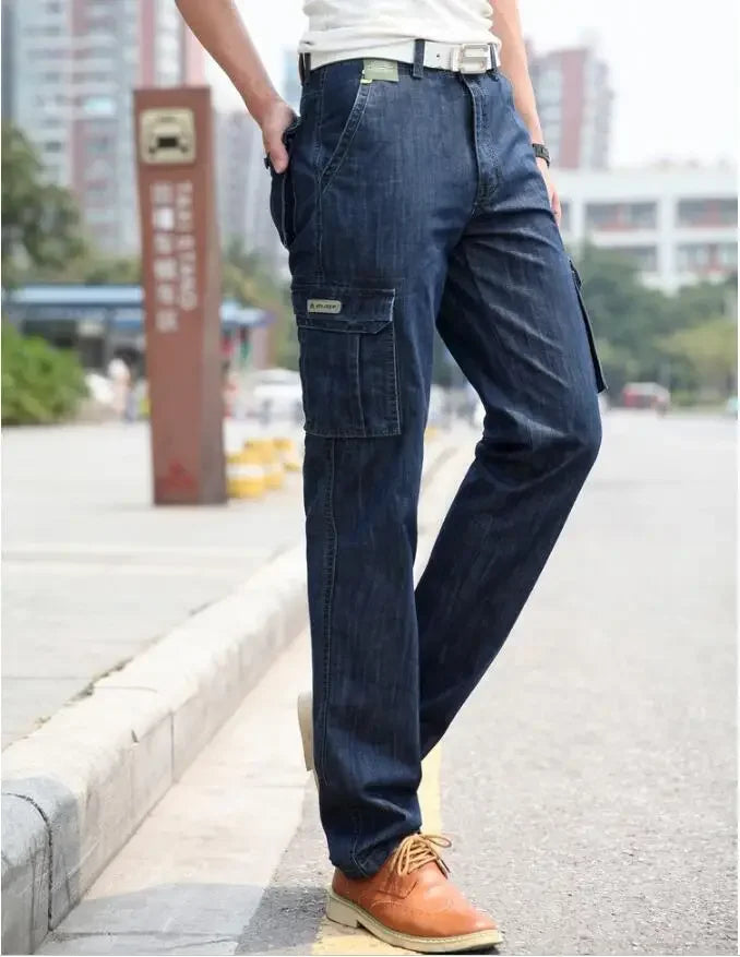 Jeans im Militär-Stil Mehrere Taschen Cargo-Jeans, Motorrad-Jeanshose Lässige | tif-shop24.de