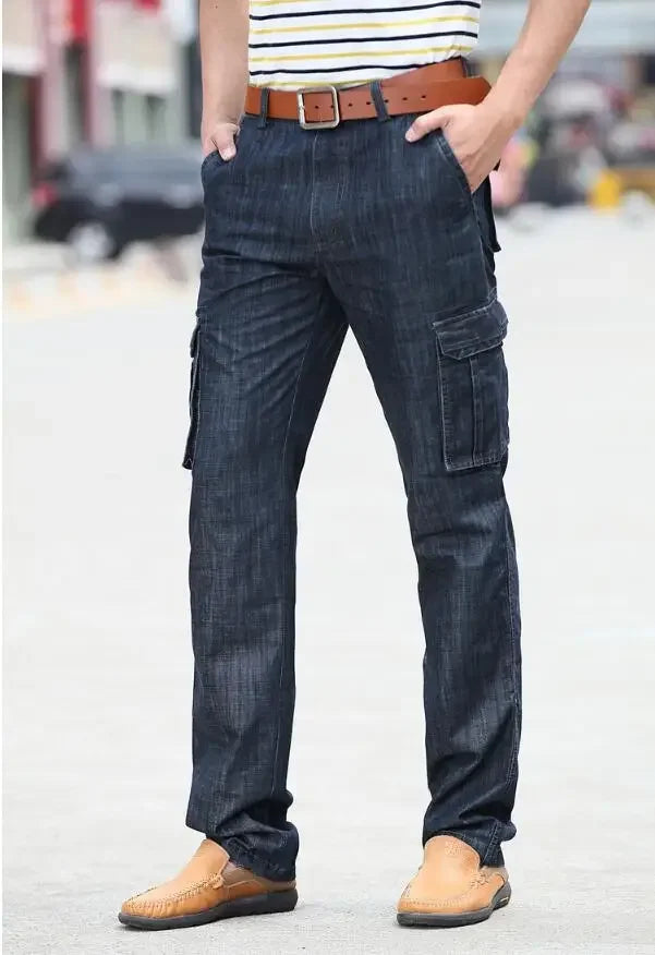 Jeans im Militär-Stil Mehrere Taschen Cargo-Jeans, Motorrad-Jeanshose Lässige | tif-shop24.de