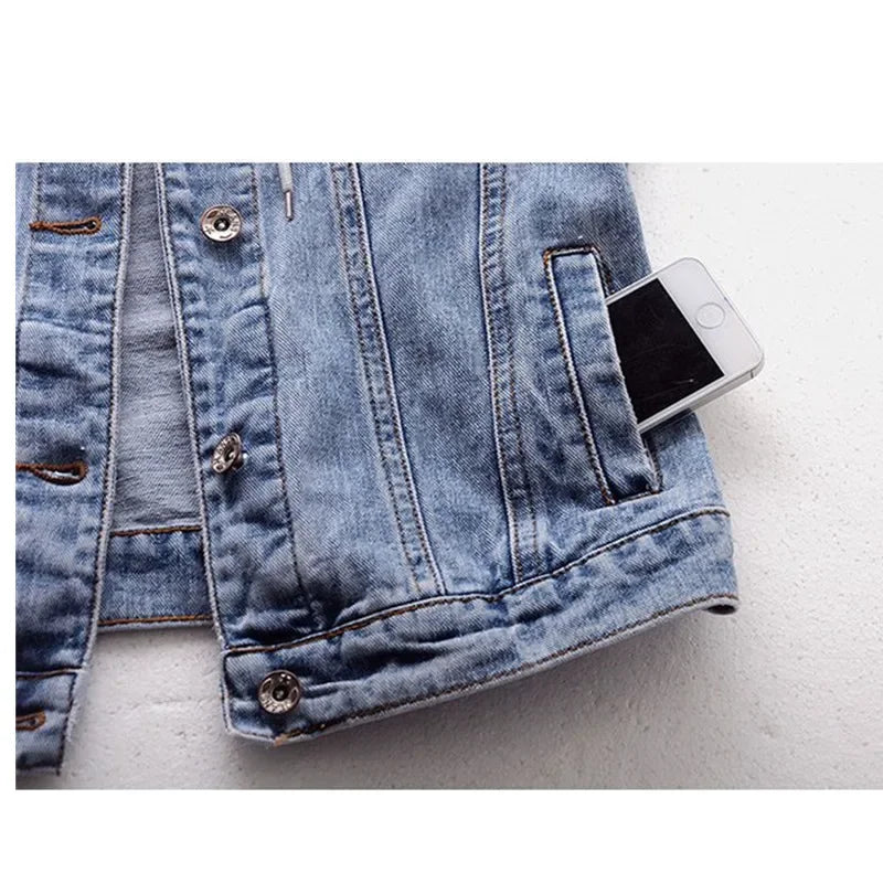 Kurze Denim Weste Abnehmbare Kapuze Seitentaschen Ärmellose Jeans Jacke | tif-shop24.de