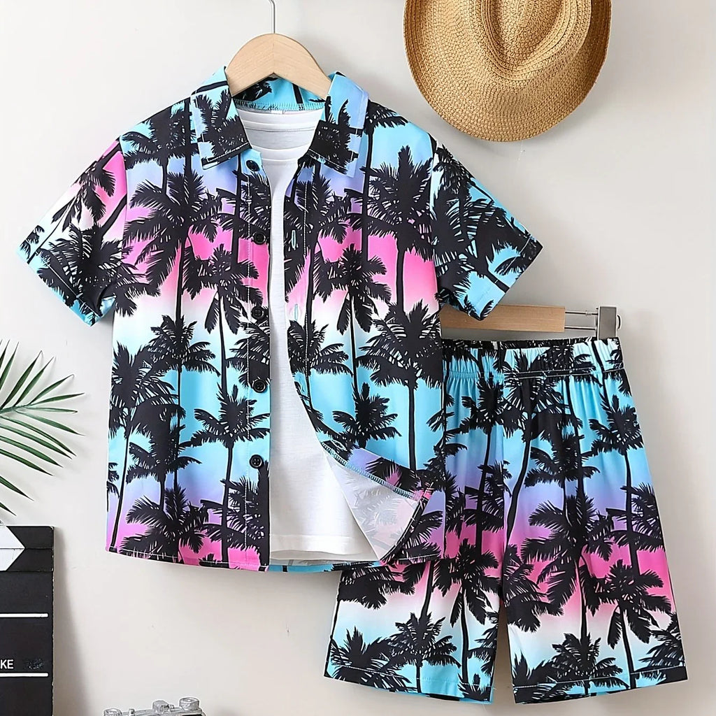 2er-Set Jungen Kurzarmhemd & Shorts mit Kokosnussbaum-Print – Urlaub & Strand - tif-shop24.de
