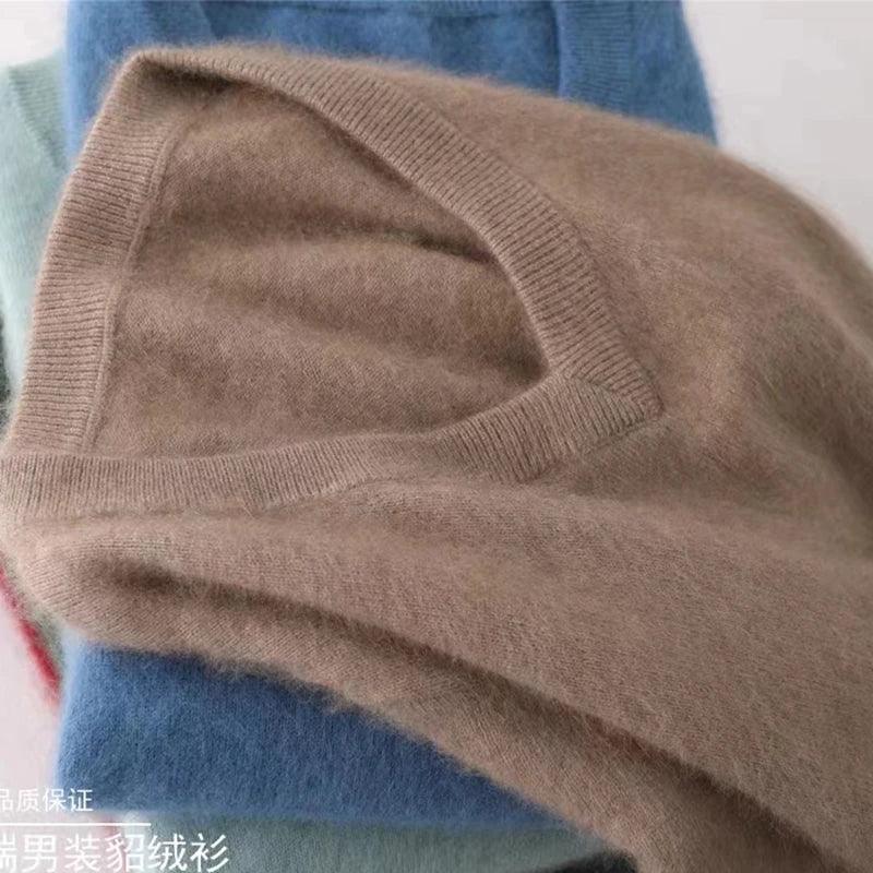 New Cashmere Sweater V-neck Knit Bottoming Shirt Long-Sleeve High-End Mink Tops - tif-shop24.de