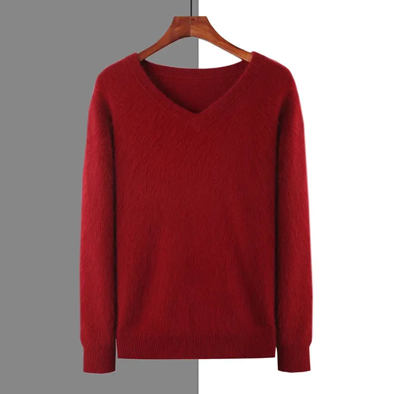 New Cashmere Sweater V-neck Knit Bottoming Shirt Long-Sleeve High-End Mink Tops - tif-shop24.de
